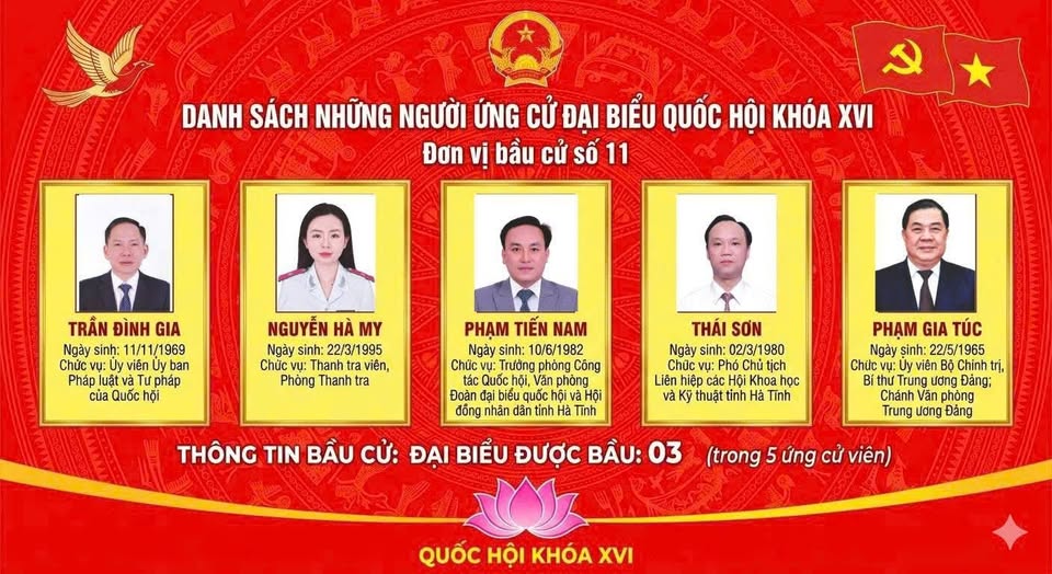 DANH SÁCH NHỮNG NGƯỜI ỨNG CỬ ĐẠI BIỂU QUỐC HỘI KHÓA XVI NHIỆM KỲ 2026-2031 BẦU CỬ TRÊN ĐỊA BÀN XÃ SƠN TIẾN